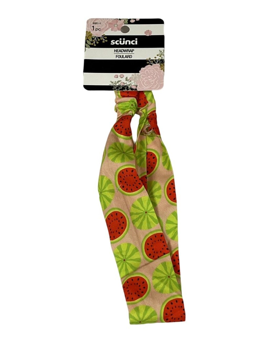 Scunci Watermelon Print Head Wrap Pink Green Graphic Headband